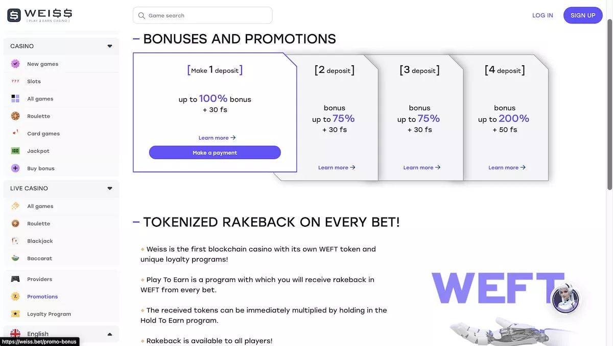 Weiss Casino bónuszok képe