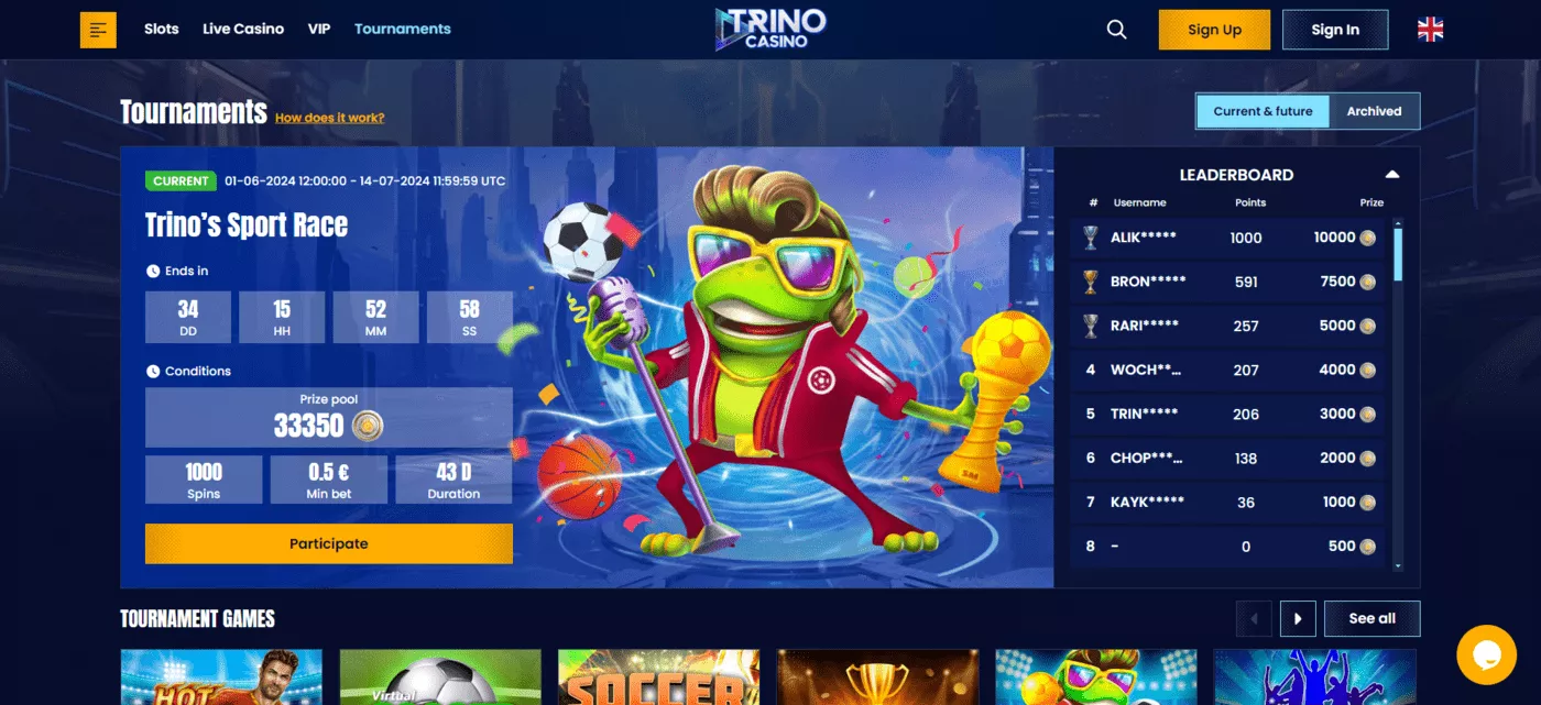 trinocasino tournaments